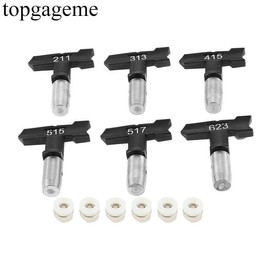Topgageme Professional Airless Paint Spray Tips Set, T-Shaped, Black and Silver, 6 Sizes 211-623 Spray Paint Nozzles for Airless Paint Sprayers