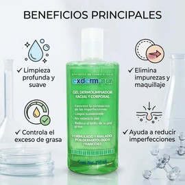 Exderm Pur Gel Dermolimpiador Limpiador Facial Purificante para Piel Normal a Mixta Control de Grasa Rostro Hipoalergénico Sin Parabenos 250 ml