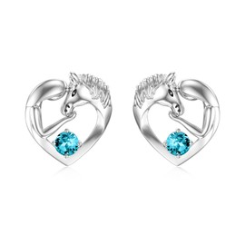 Horse Earrings Sterling Silver 925 Girls Children's Stud Earrings Horse Jewellery Birthday Gifts for Girls Women Daughter Granddaughter, Sterling Silver, Crystal