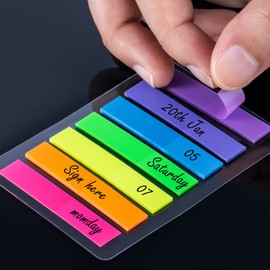 840 Pieces Small Flags Tabs Sticky Notes Writable Labels Page Marker Bookmarks Text Highlighter Strips, 8 x 45 mm, 6 Sets, 7 Colors