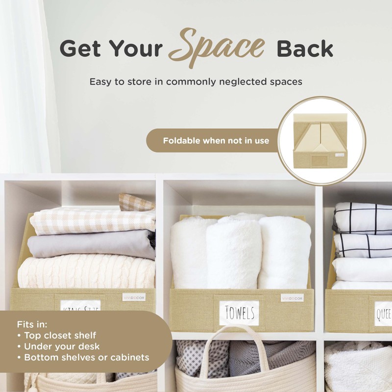 VIVIDECOR Trapezoid Storage Bins – 3-Pack Closet Shelf Organizer &