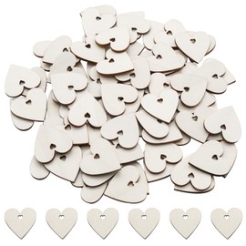 Pine & Linen 80pcs 1.18"/3cm Durable Wooden Ornaments, DIY Heart Cutouts with Hole Hanging Tags, Unfinished Craft Embellishments for Wedding Birthday Party Decorations/DIY Enthusiasts