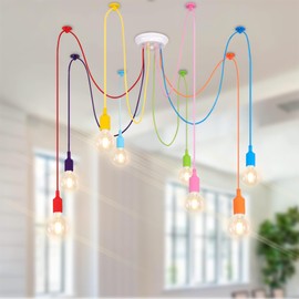 Ymlii Colorful Spider Chandelier, Kids Ceiling Light Fixture, Ajustable DIY Pendant Lamp for Boys Girls Bedroom Playroom Classroom Dining Room,‎ E26 8 Arms Lights
