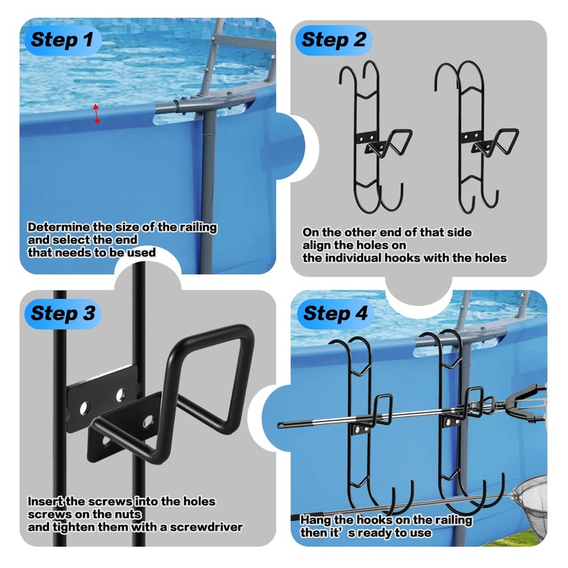 2Pcs Pool Fence Hooks, Heavy Duty Pool Pole Hangers with