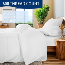 Shilucheng 100% Cotton Full Size Duvet Covers - 600 Thread Count, Luxury Sateen Weave Egyptian Cotton Comforter Cover with Zipper Closure & Corner Ties，Hotel Bedding Duvet Covers 3 Piece (White)