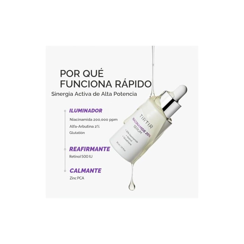 Tirtir Sérum Niacinamida Suero Facial Antimanchas Retinol Glutatión Minimiza Poros