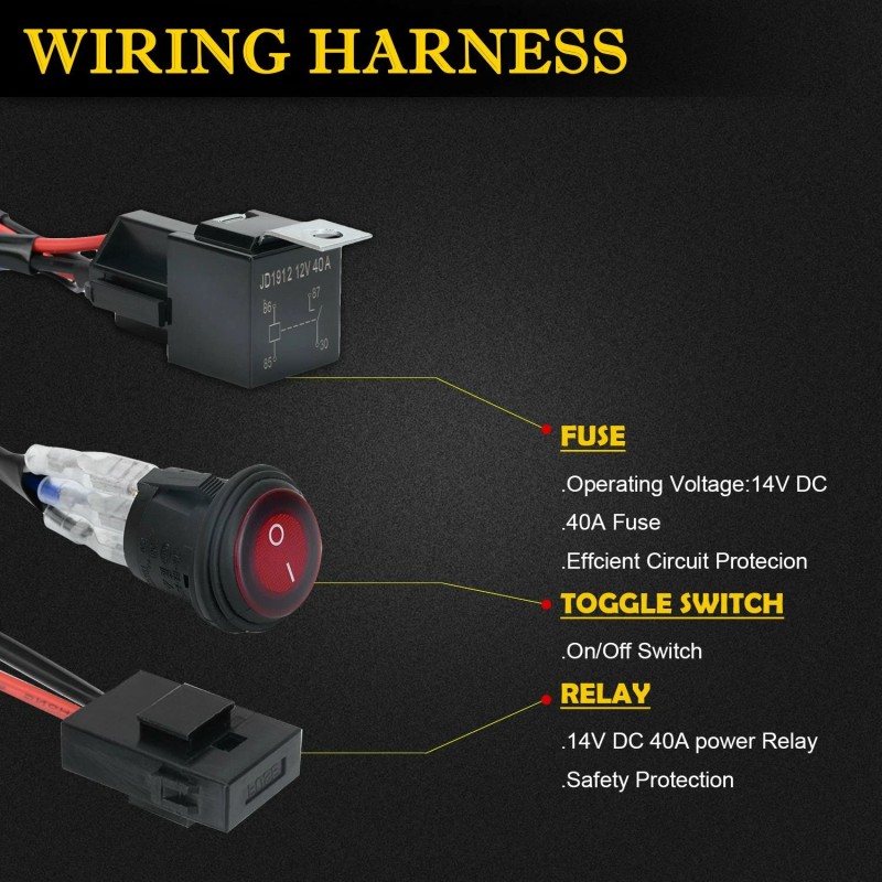 Lighting-likes 12V 40A LED Work Fog Light Bar Wiring Harness