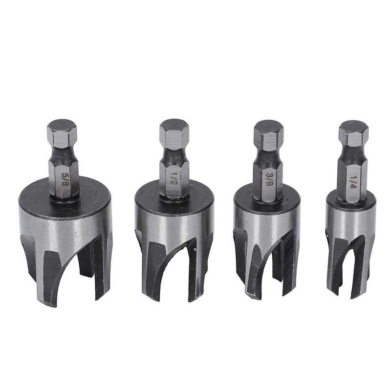 4PCS Tapered Plug Cutter Set 1/4in Hex Shank Claw Type