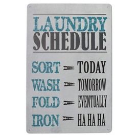 Hioni Laundry Schedule Sort Wash Fold Iron, Metal Tin Sign, Vintage Plaque Home Wall Decor