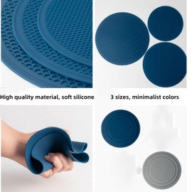 Duofan Silicone Microwave Mat 3 Pack Multi-use Trivet Heat Resistant Pot Holders Non-Slip Cover Pad Place Mat Set dark blue