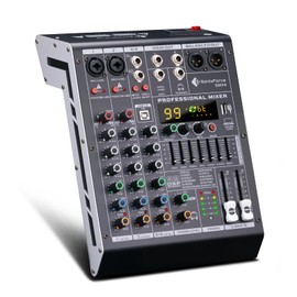 Professional Audio Mixer 4 Channel Sound Board Console System 99 DSP DJ Mixer 48V Phantom for Karaoke DJ Studio Streaming Recording