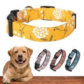 Dog Collar for Small Medium & Large Dogs - Heavy Duty Cotton, Long-Lasting, Adjustable and Durable Quick Release Collars Holiday Season - Spring Yellow