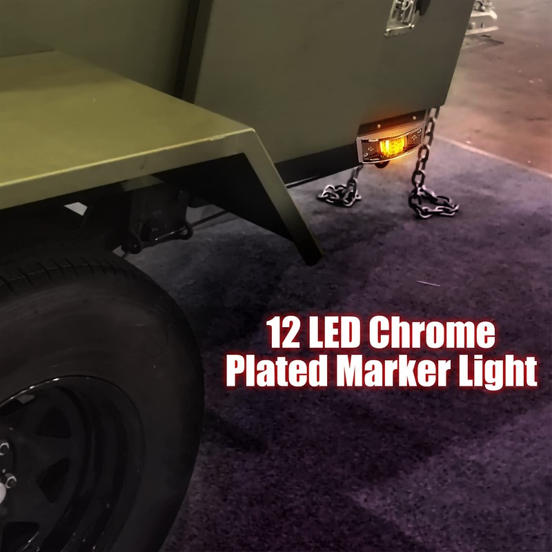 LiLoom 4 Pcs Trailer Side Marker Light, Chrome Armored 12