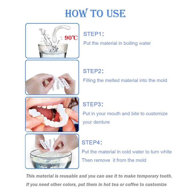 Denture Teeth Temporary Fake Teeth Snap On Top and Bottom