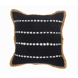 Trade AM LR Home 18x18 Inches Jute Bordered Cotton Throw Pillow Covers for Home Decor | Eclectic Boho Cushion Covers for Throw Pillows | Perfect for Living Room Couch & Bedroom Decorations | Black