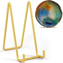 IPAME 8 Inch Large Plate Stands for Display - Metal Plate Holder Display Stand, Picture Stand for Book, Platter, Plaque, Photo Frame, Small Easel Tabletop Art Display (Gold 2 Pack)