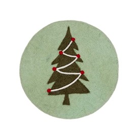 Thirstystone Green Felted Wool Tree Trivet 8.25” Diameter Protects Countertops, Decorative, Easily Wipes Clean