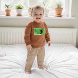 JLKGICF - Conjunto de ropa para bebé y niño pequeño, sudadera con bordado de coche, pantalones a cuadros, 6, 12, 18, 24 meses, 2T 3T4T, Café, 6-12 Meses