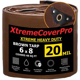 6' x 8' Brown Trap - 20mil | Heavy Duty & Waterproof | UV Protection + Brass Grommets Reinforced Corners Outdoor Storage 6x8 ft Rain Camping Tent Greenhouse roof Leak Ground Cover Leakproof Shed car