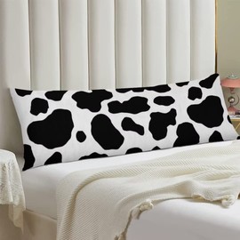 Cow Print Body Pillow Cover Black and White Cow Cowhide Pattern Long Pillow Case Protector with Zipper Decorative Farmhouse Animal Skin Large Pillowcases Cushion for Bedroom,Couch,Home Gift 20"x54"