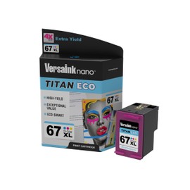 VersaInk-Nano 67 XL Titan ECO High-Yield TRI-Color Ink Cartridge Replacement of HP 67 and 67 XL, Works with HP DeskJet 2723,2734,2755,2855,4133,4155,4255, Envy 6055,6075,6455,6475