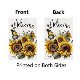 Spring Summer Floral Garden Flag for Outside Sunflowers Butterflies Welcome Yard Flag 12x18 Inch Double Sided Garden Lawn Porch Outdoor Decor