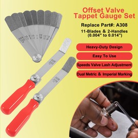 yourour A308 Offset Valve Tappet Gauge Set, 11-Blades Feeler Gauge/Feeler Blade with Two Handles (0.004" to 0.014")