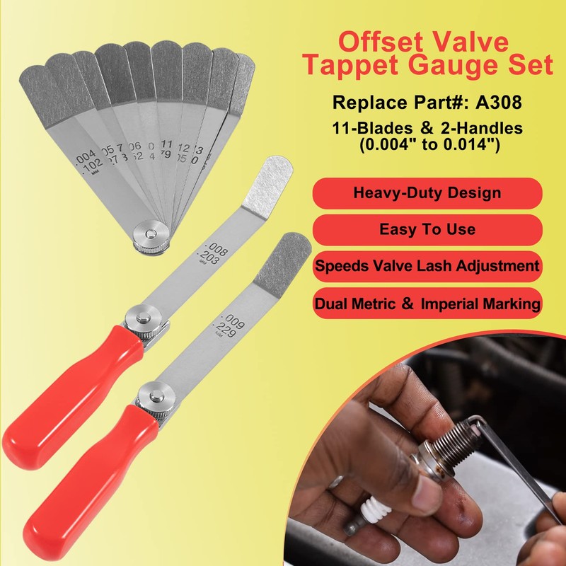 yourour A308 Offset Valve Tappet Gauge Set, 11-Blades Feeler Gauge/Feeler