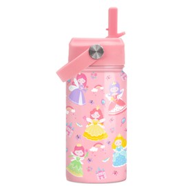 Princess Water Bottle for Girls - Kids Water Bottle with Straw Lid - 12 Oz Insulated Stainless Steel Water Bottles for Kid - Travel Cup for School Sports