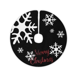 MACTING Small Christmas Tree Skirt 23" Black Mini Tree Mat with White Large Snowflakes Buffalo Plaid Merry Christmas Printed for Xmas Tree Party Home Indoor Christmas Decor