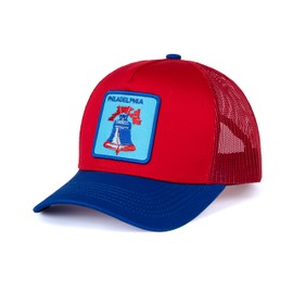 City-Flex Philadelphia Baseball Fan Patch Trucker Hat - Netted Snapback Baseball Cap with Team Design for Men & Women (Red/Blue - Bell)
