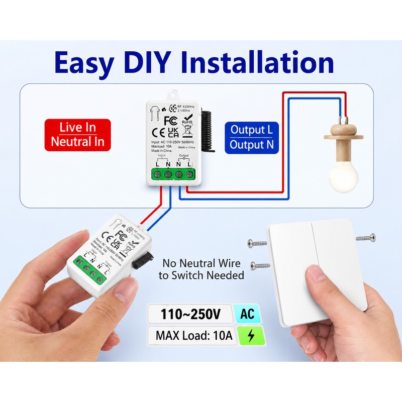 Self-Powered Wireless Light Switch Kit for Home Lighting – Battery-Free