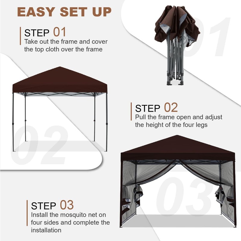 MASTERCANOPY Pop-Up Quick Outdoor Canopy with Netting Screen Walls (10x10,