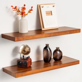 Realgulf 24 Inch Teak Floating Shelves Set of 2 - Solid Natural Wood Wall Mounted Shelves with Invisible Brackets - Heavy Duty Waterproof Storage for Bathroom, Kitchen, Living Room & Outdoor