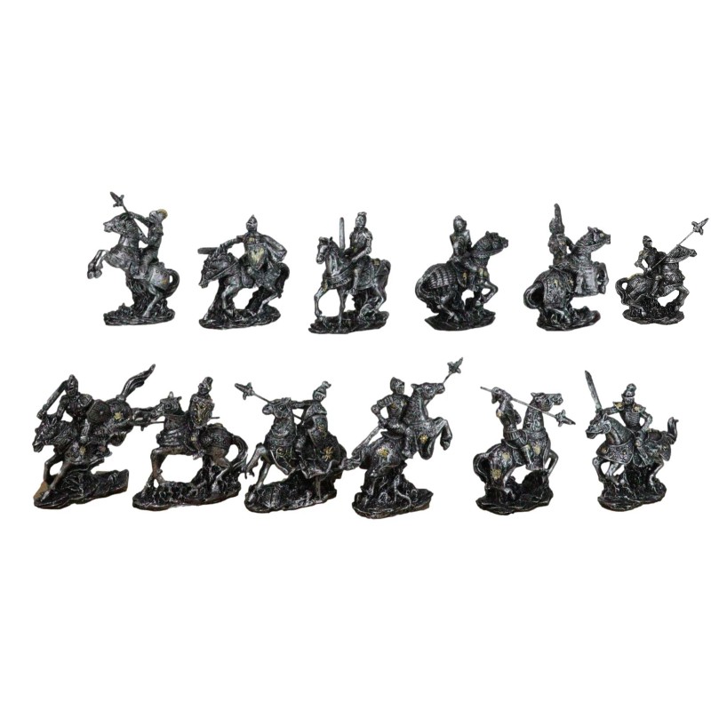 Set of 12 Medieval Armored Cavalry Horse Knights in Suit