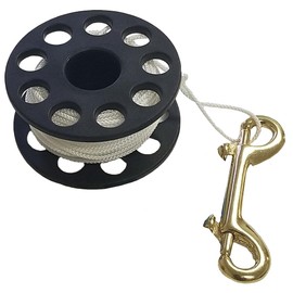 Small Finger Spool 3 x 1-1/16 with 65ft White Braided Reel Line & 4" Double Ended Brass Bolt Snap for Scuba Diving & SMB Deployment