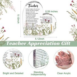 Teachers Appreciation Gifts for Women Acrylic Heart Teacher Paperweight Keepsake Gifts for Teachers Appreciation Day Gifts First Last Day of School Birthday Christmas Gifts for Teachers
