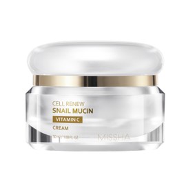 MISSHA Cell Renew Snail Mucin Vitamin C Cream 1.69 Fl oz, Hydrating Snail Mucin, Korean Skincare for Improved Skin Texture & Youthful Glow, Glass Skin Korean Skincare, Paraben Free
