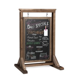 Ilyapa Rustic Double Sided Swinging Chalkboard Sidewalk Sign - Barnwood Magnetic A Frame Alternative Menu Board, Modern Vintage for Restaurants
