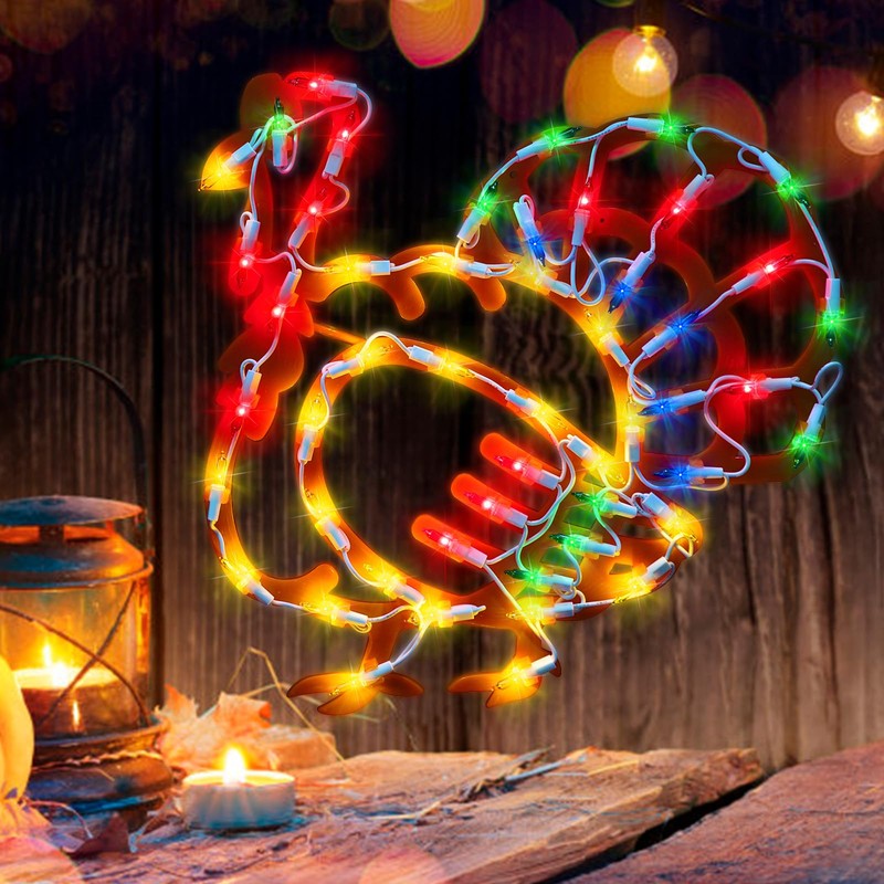 LAMPHOME 14" 50 Lighted Thanksgiving Turkey, Window Sculpture Decoration,Thanksgiving Turkey