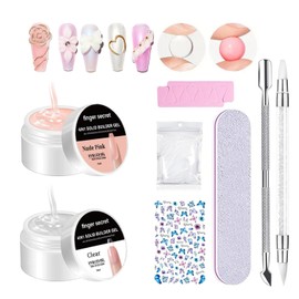 Solid Builder Gel for Nails Hard Gel for Nails White Nude Colors Nail Extension Gel with Nail Art Tools Solid Builder Gel for Nails Set for DIY Nail Thickening Solution 3d Gel Nail 30G 15Ml