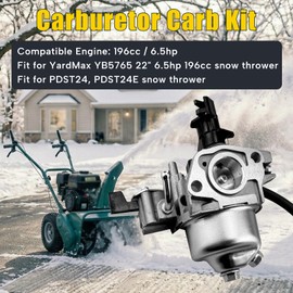 Memiuyelay Carburetor Carb Kit Fit for YardMax YB5765 22" 6.5HP 196cc Snow Thrower Carburetor Replacement fit for PDST24 PDST24E Snowblower with Gaskets