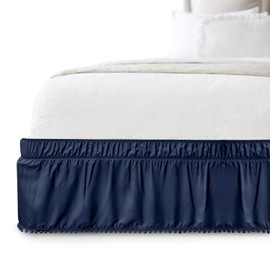 Elegant Comfort 1-Piece Ella Collection Pom-Pom Bed Skirt 16inch Drop, 1500 Thread Count Egyptian Quality, Wrap Around Elastic for Easy Application, Wrinkle Resistant, Twin/Full, Luxe Navy Blue