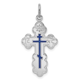 Jewelry Stores Network Budded Blue Eastern Orthodox Cross Pendant in 925 Sterling Silver 29 mm x 17 mm