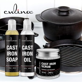 Culina Supreme Cast Iron Care Set: Restoring Scrub, Cleaning Soap & Conditioning Oil | Best for Cleaning Care, Washing & Restoring | 100% Plant-Based | for Cast Iron Cookware, Skillets, Pans & Grills!