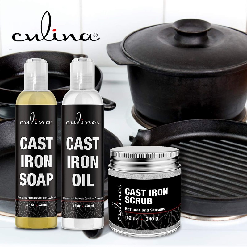 Culina Supreme Cast Iron Care Set: Restoring Scrub, Cleaning Soap