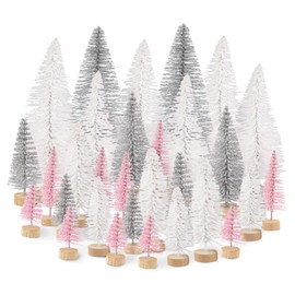 30pcs Christmas Mini Sisal Trees Artificial Pine Trees with Wooden Base for Christmas DIY Crafts Xmas Tabletop Decor