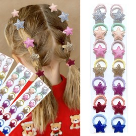 14Pcs Stars Hair Ties for Girls Glitter Hair Band Silver Orange Gold Pink Blue Purple Red Stars Elastics Rubber Bands Ponytail Holder Cute Hair Accessories for Kids Hair Ropes Holiday Party Favor