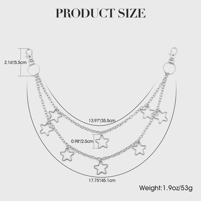 VZZNN 2 Pieces Belt Chain Multi-Layer Y2k Accessories Hip Hop