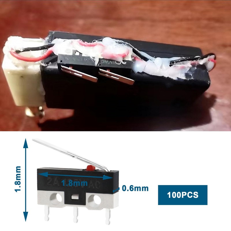 LT Easiyl 100PCS Micro Switch 3-Pin Hinge Lever Switch 1.8x1.8x0.6mm